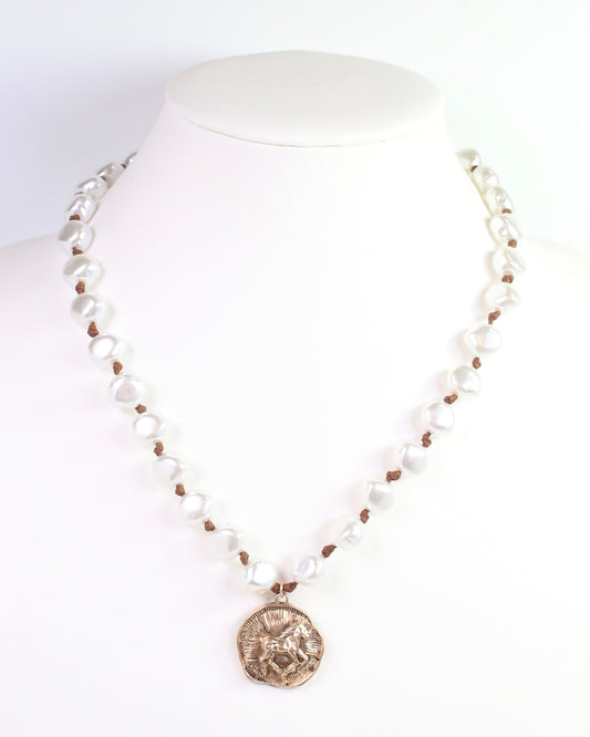 Singleton Horse Coin Necklace Pearl