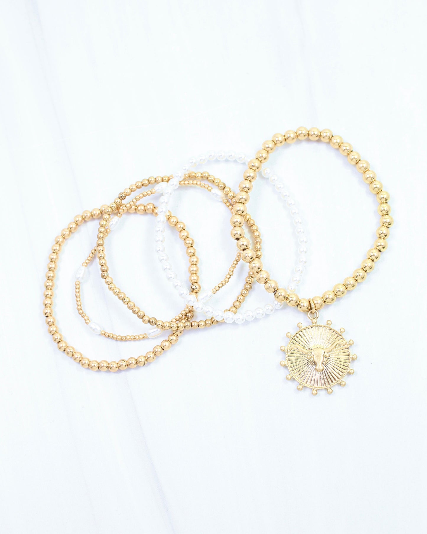 Carmen Coin Beaded Bracelet Set Bull Worn Gold