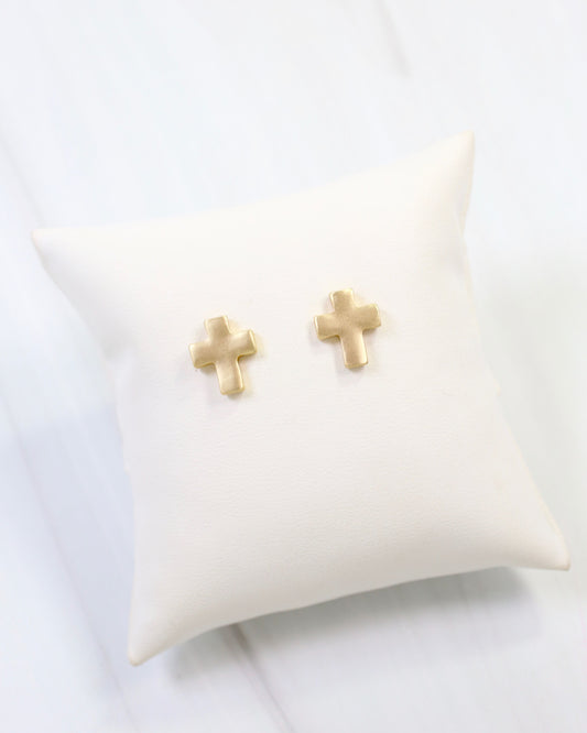 Warren Cross Stud Earring Worn Gold