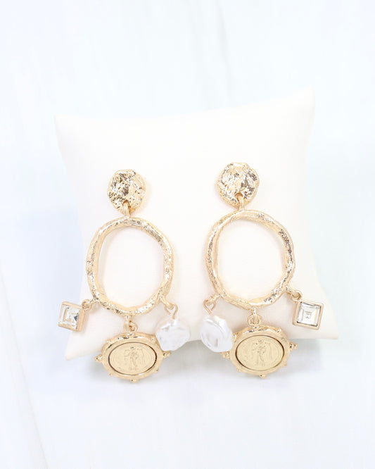 Adalee Hammered Coin Dangle Earring Worn Gold
