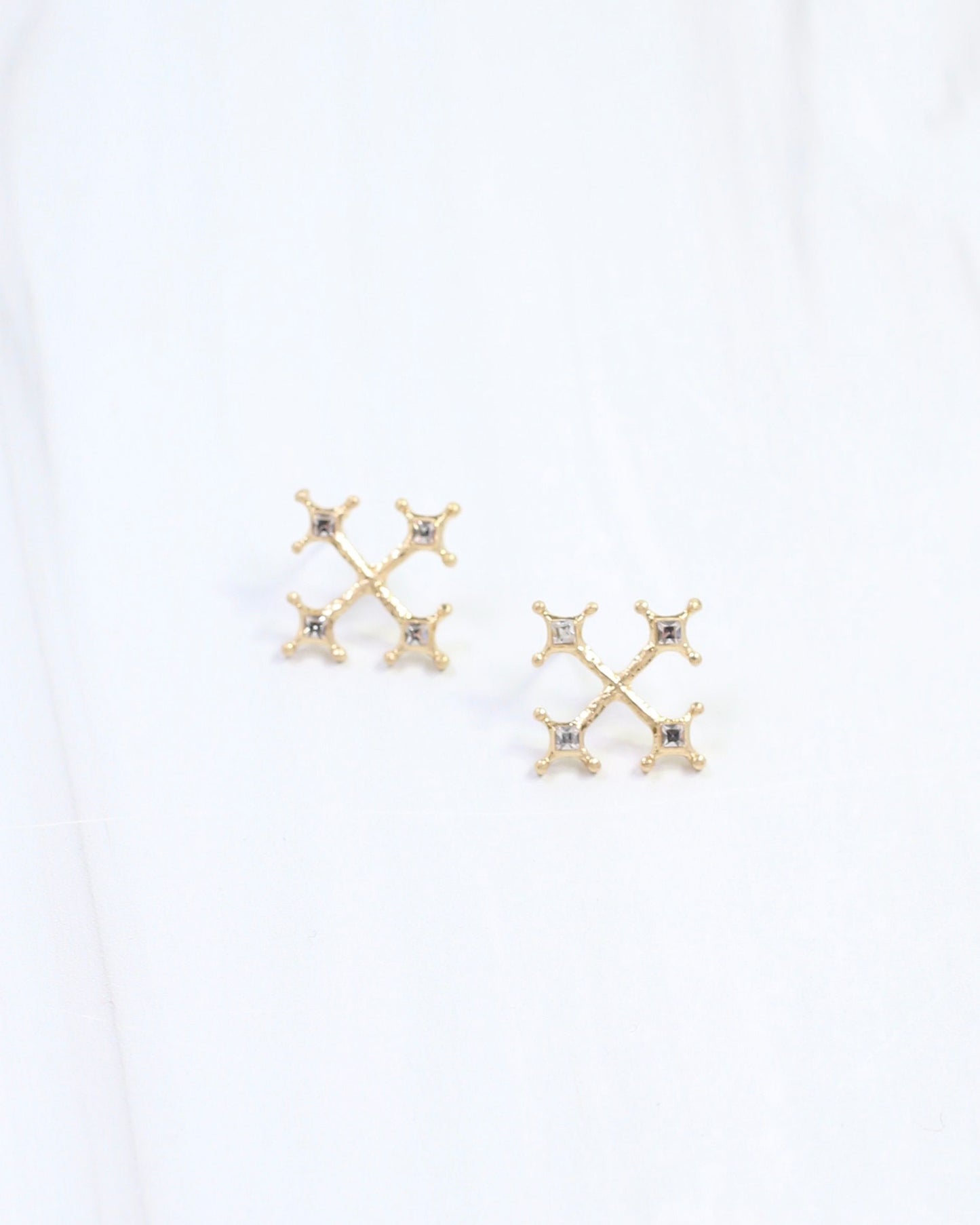 Janie CZ Cross Stud Earring Worn Gold