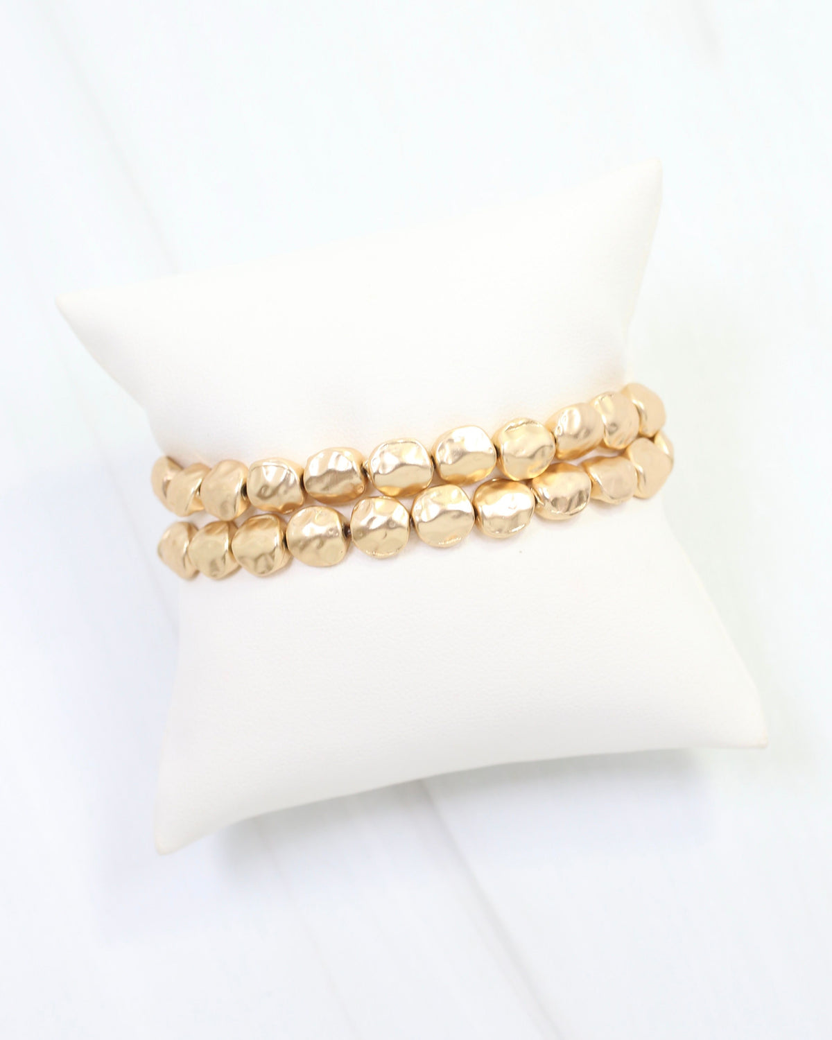 BellaMar Beaded Nugget Stretch Bracelet Worn Gold