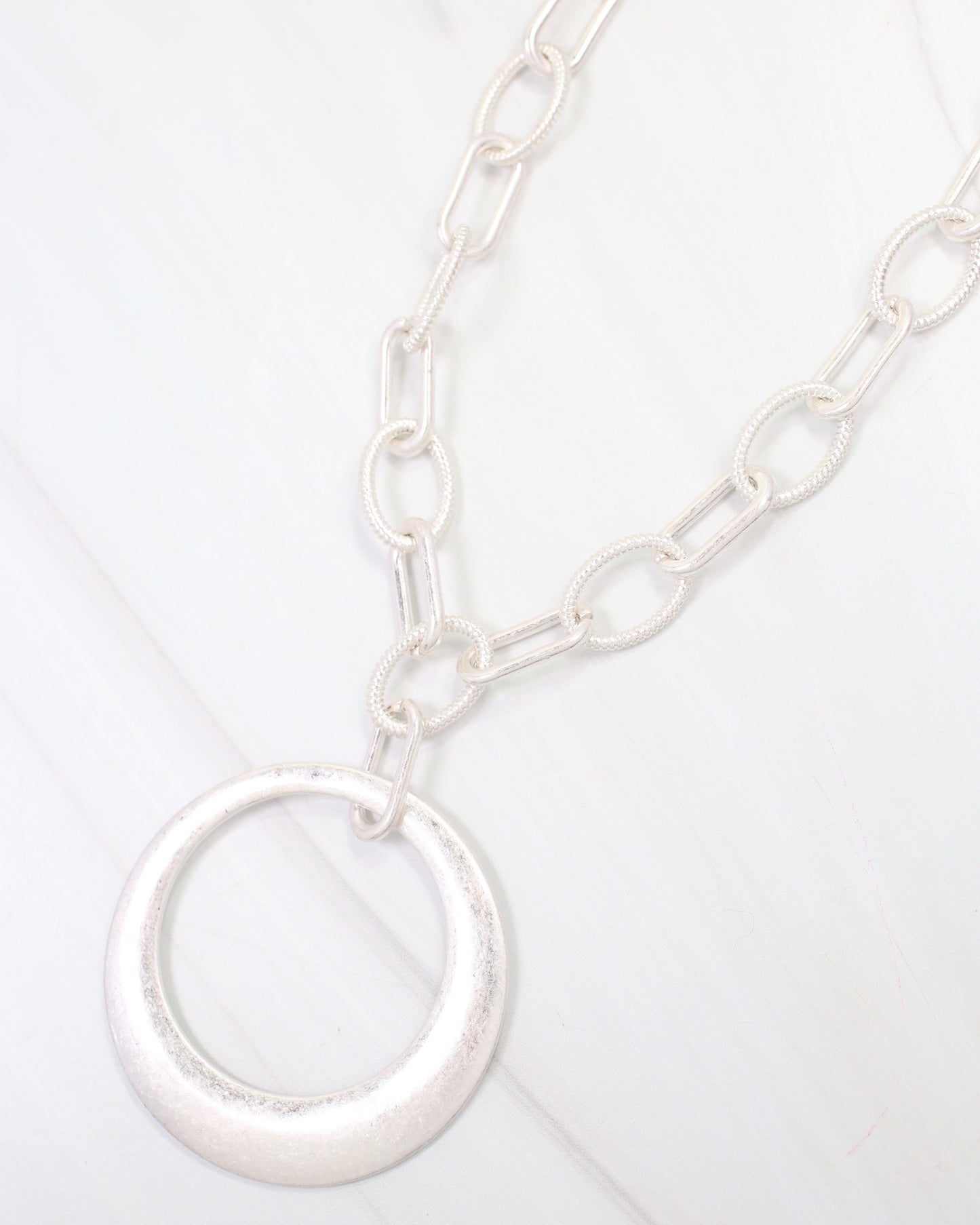 Hyattsville Chain Necklace with Circle Pendant Worn Silver