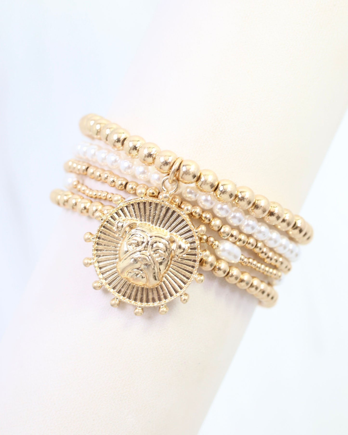 Carmen Coin Beaded Bracelet Set Dog Worn Gold