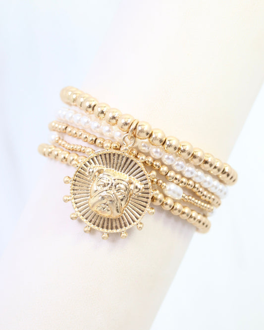Carmen Coin Beaded Bracelet Set Dog Worn Gold
