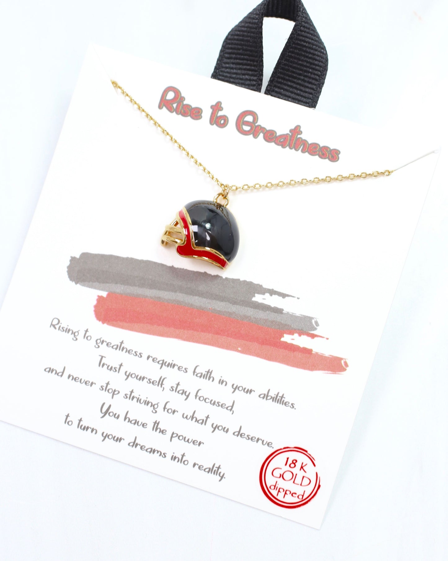 Enamel Helmet Necklace Red Black