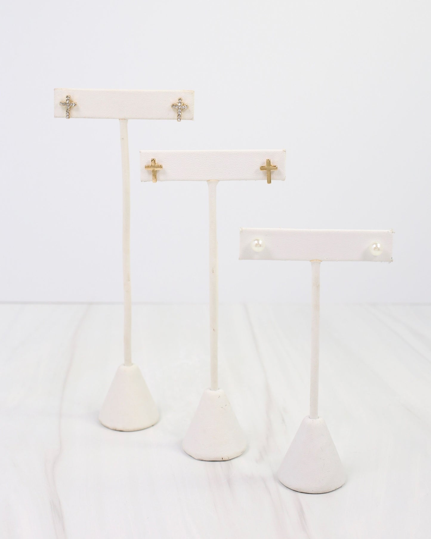 Saint Joseph Cross and Pearl Earring Set Gold