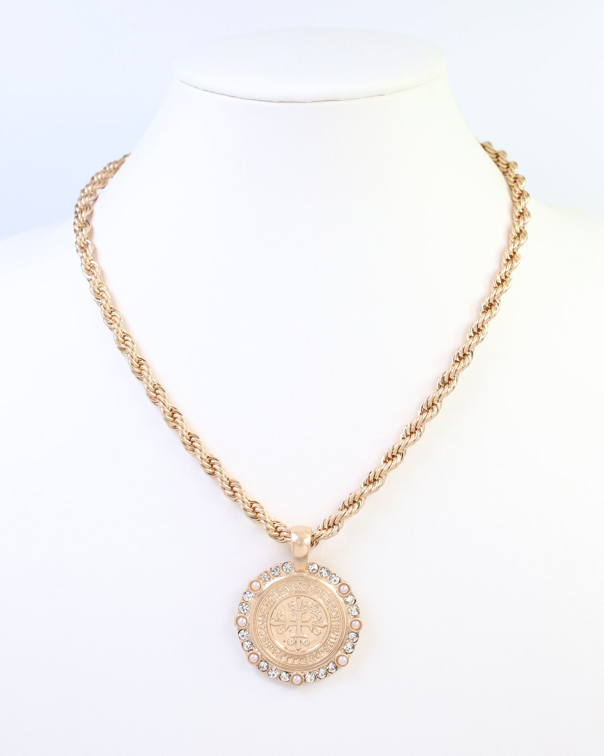 St Michele Cross Charm Necklace Worn Gold