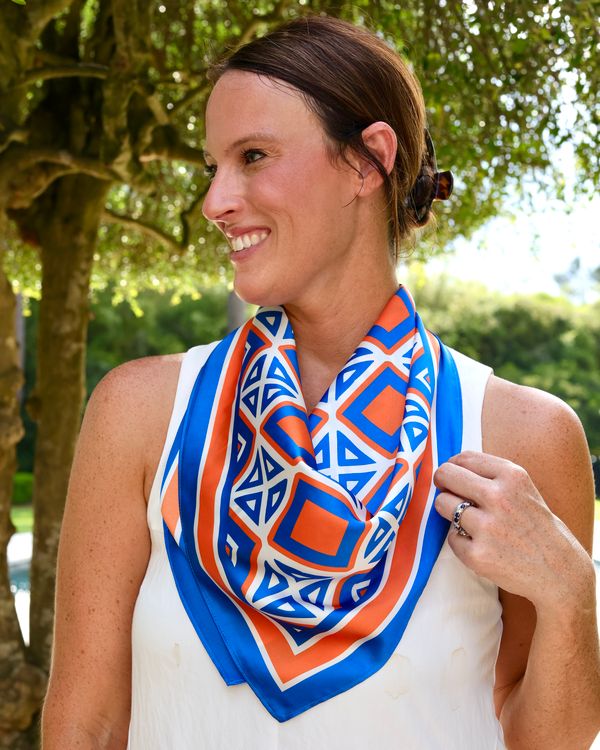 Barrett Tile Scarf Medium Blue Orange