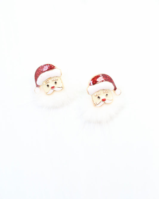 Fuzzy Santa Earring Red