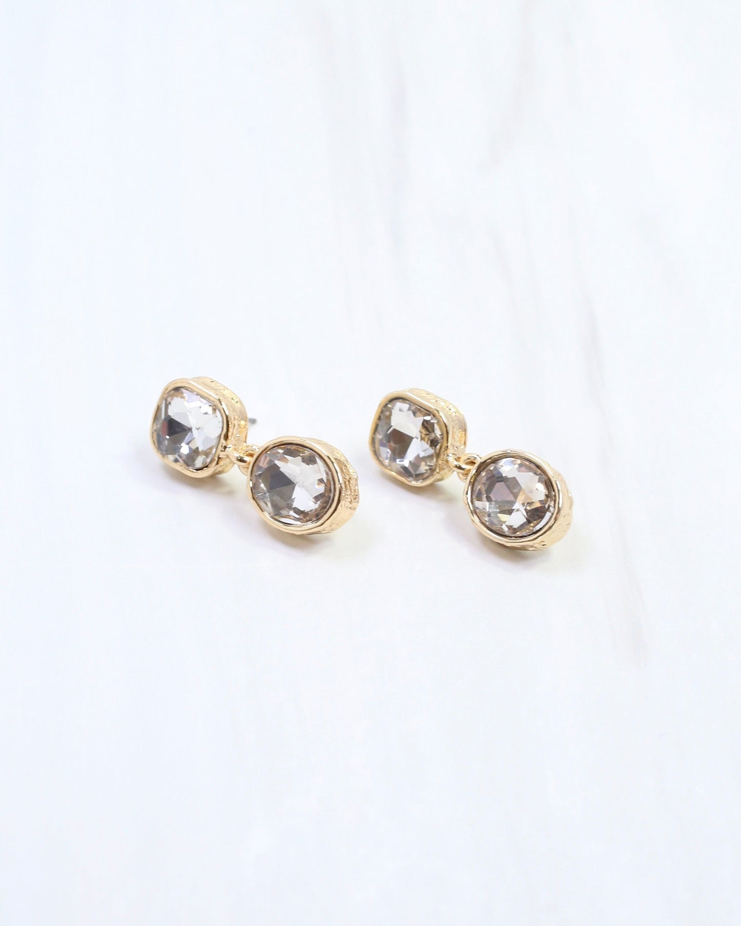 Elena Hammered Crystal Drop Earring Clear