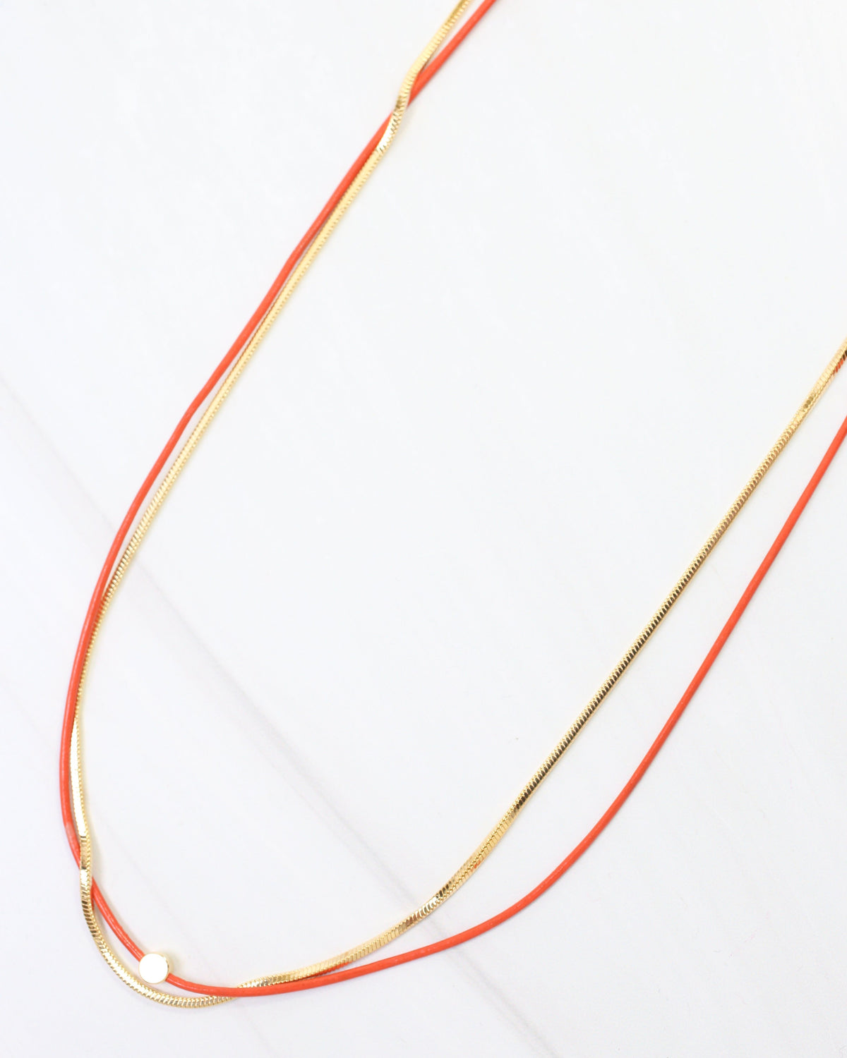 Paula Cord and Chain Layered Necklace Orange