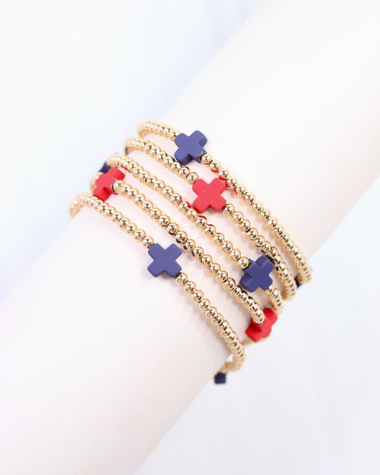 Brittany Cross Bracelet Set Red Navy