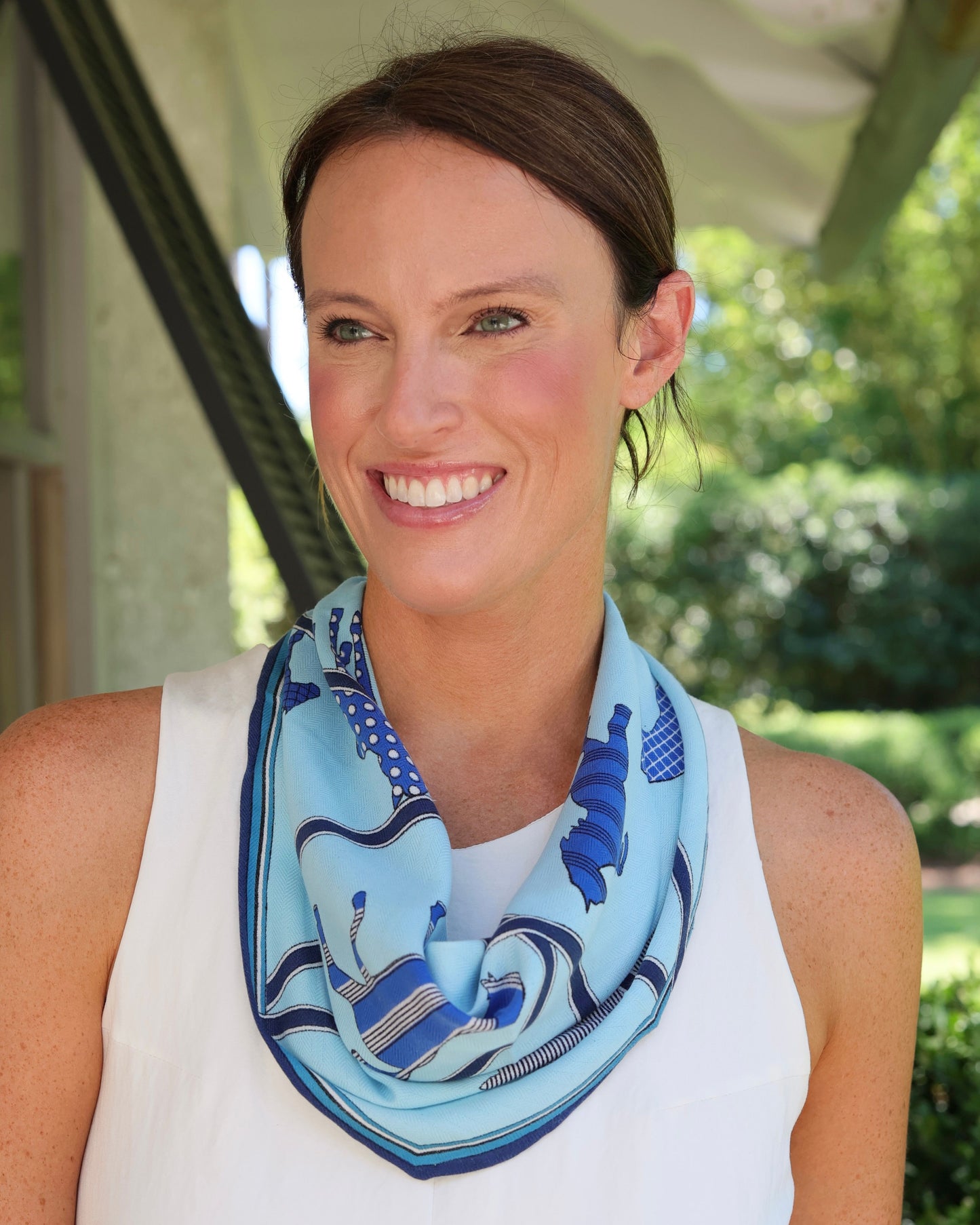 Multi Pattern Horse Scarf Light Blue