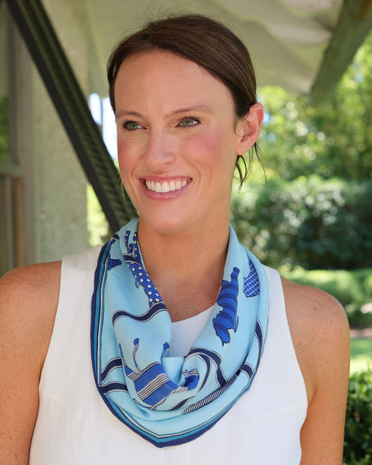 Multi Pattern Horse Scarf Light Blue
