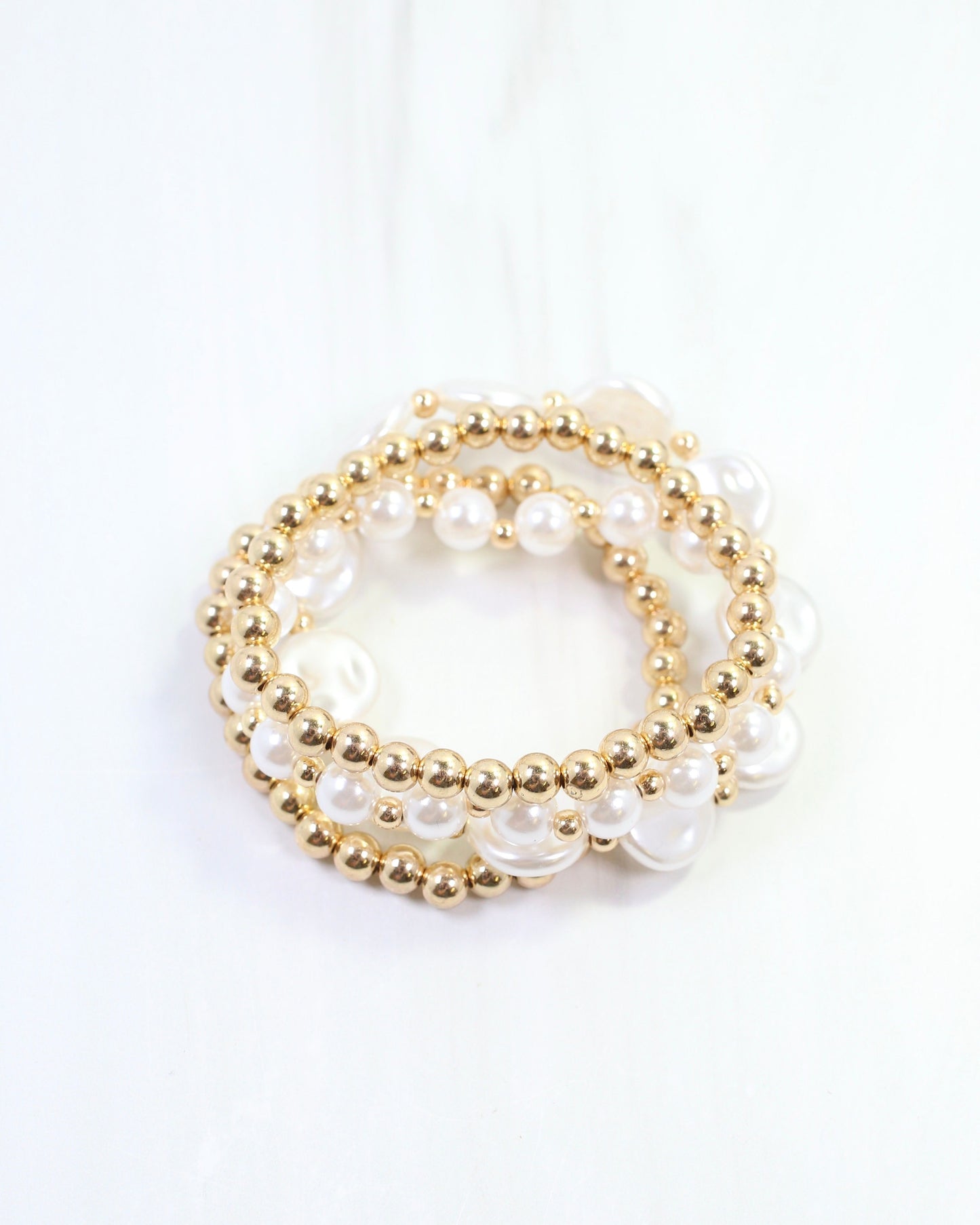 Cameron Pearl Beaded Bracelet Set Gold