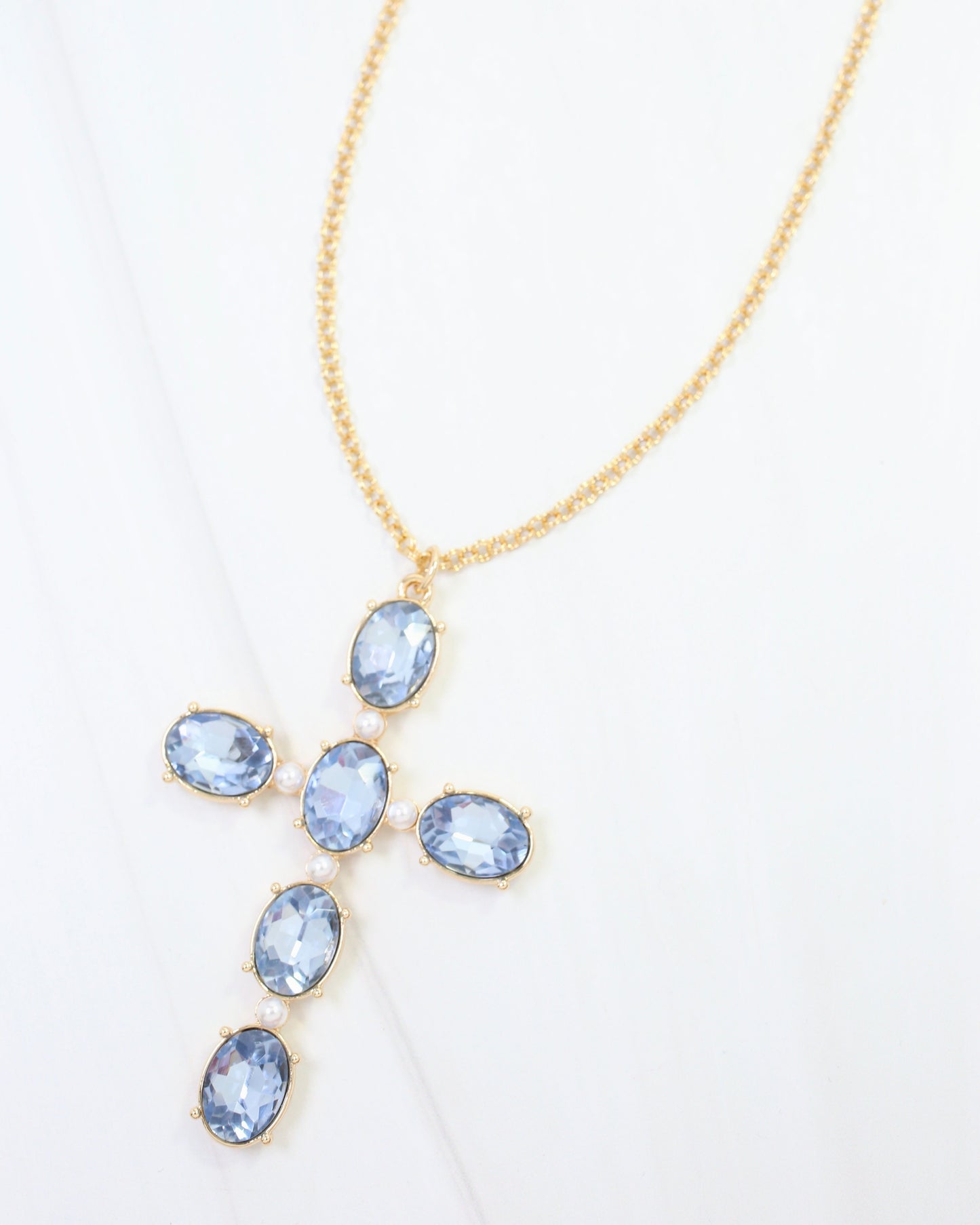 Gregory Glass Stone Cross Necklace Ssapphire