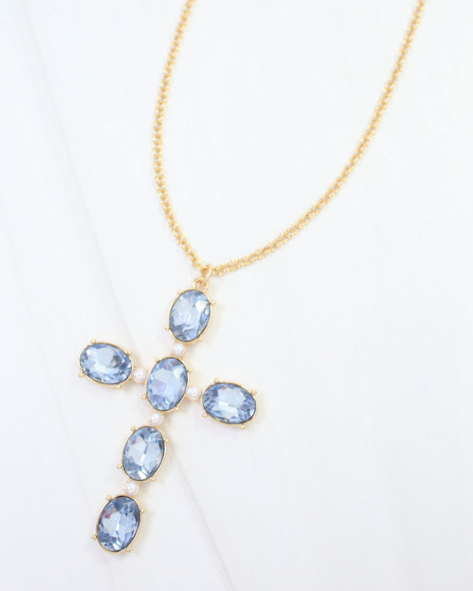 Gregory Glass Stone Cross Necklace Ssapphire