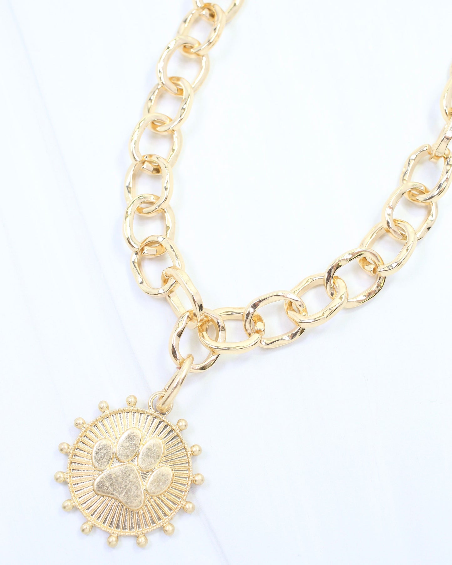 Carmen Coin Charm Paw Print Worn Gold