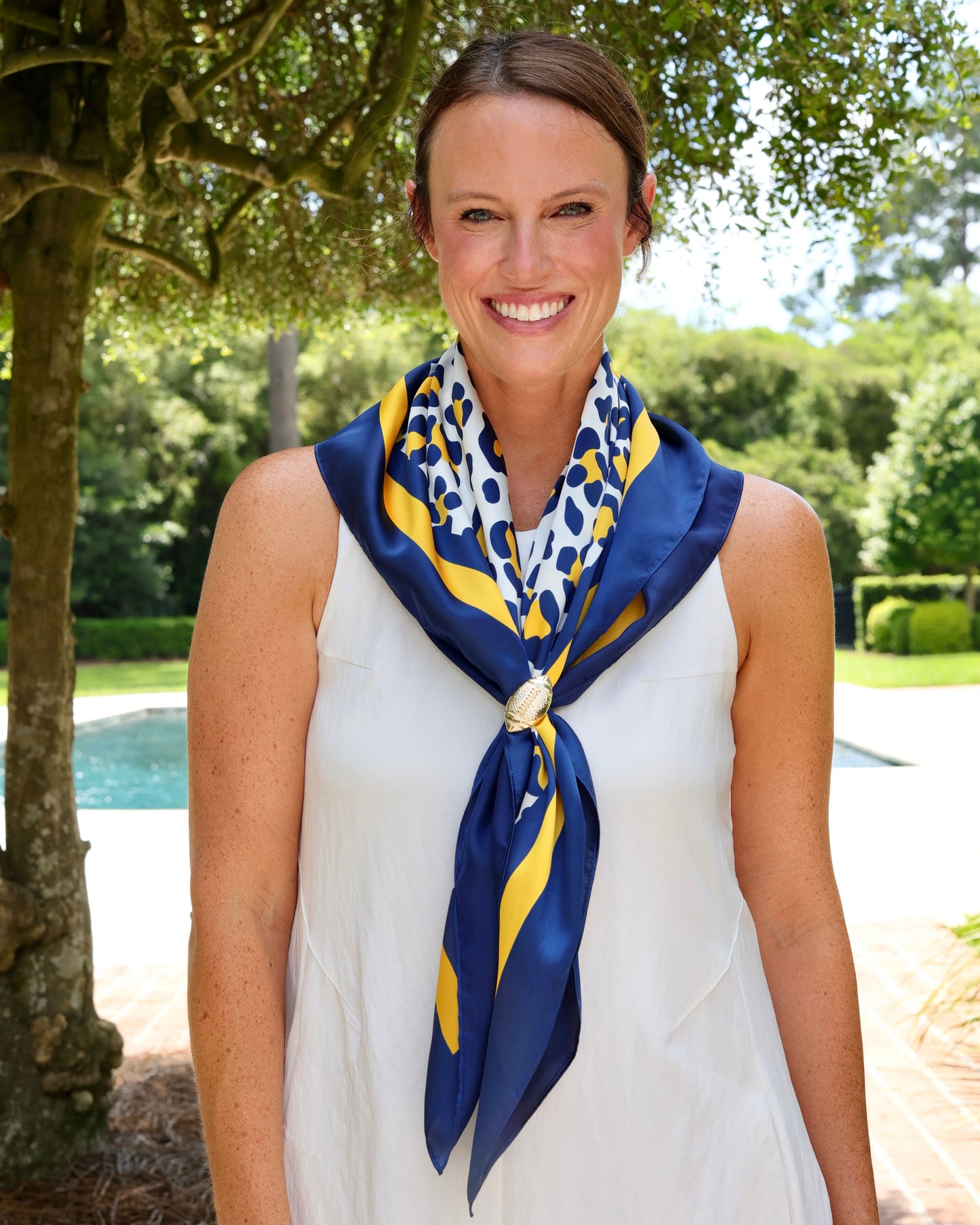 Meredith Spotted Scarf Large Navy Gold
