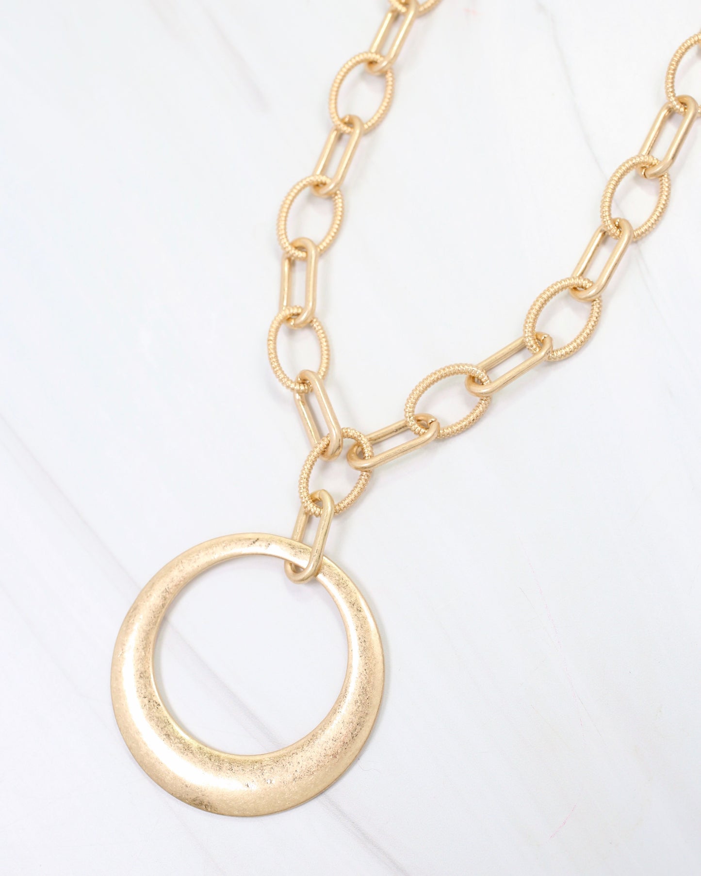 Hyattsville Chain Necklace with Circle Pendant Worn Gold