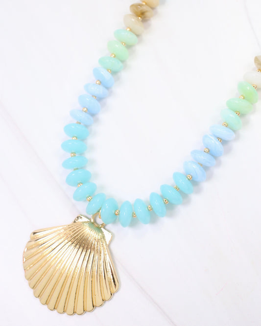 Scally Shell Beaded Necklace Aqua