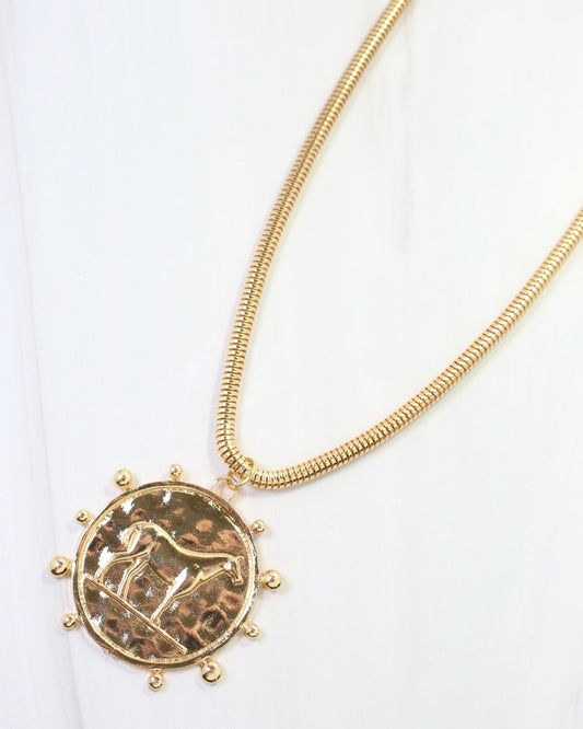 Birdie Horse Medallion Necklace WR Gold