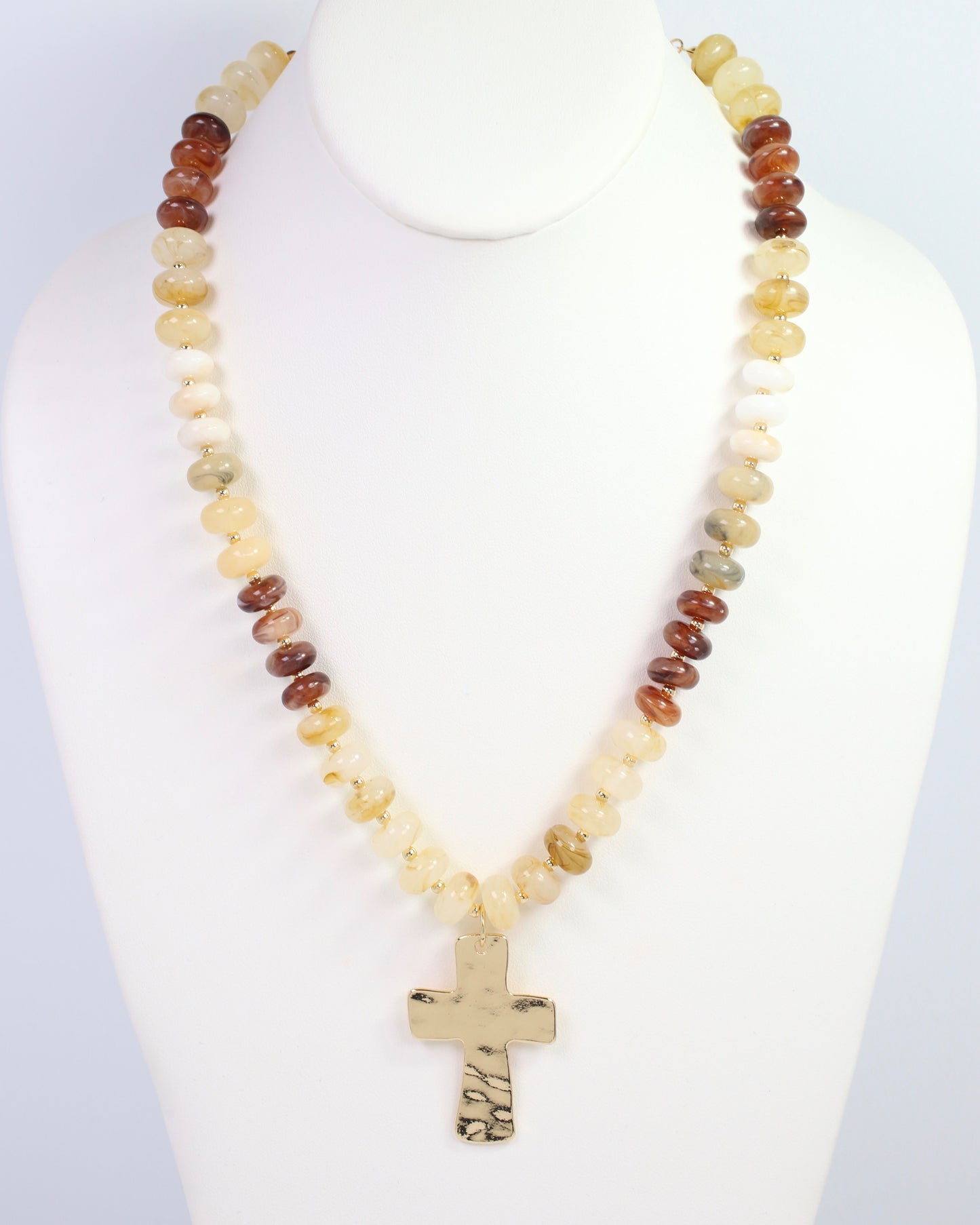 Berkeley Stone Beaded Cross Necklace Natural