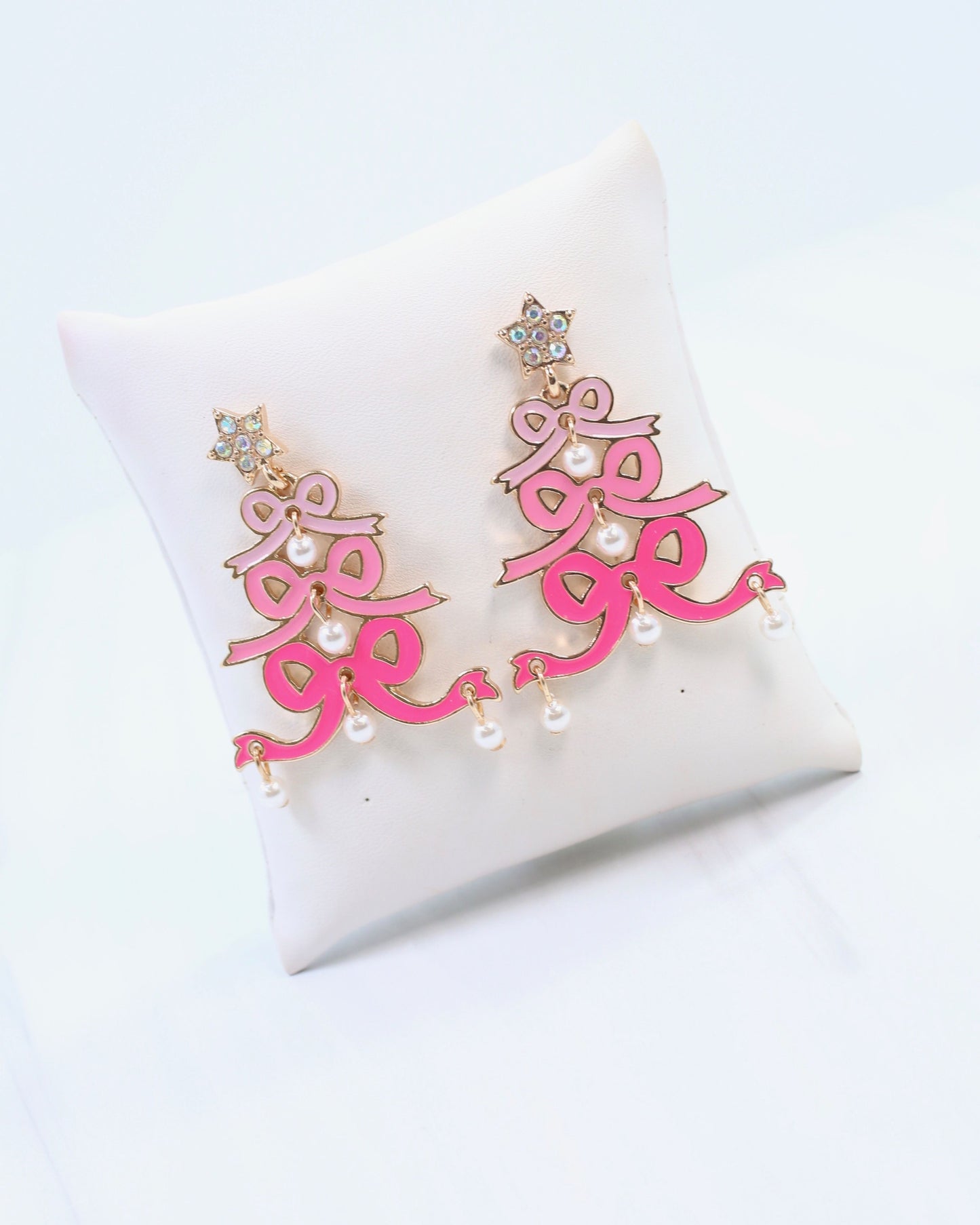 Cheerful Bow Tree Earrimg Pink