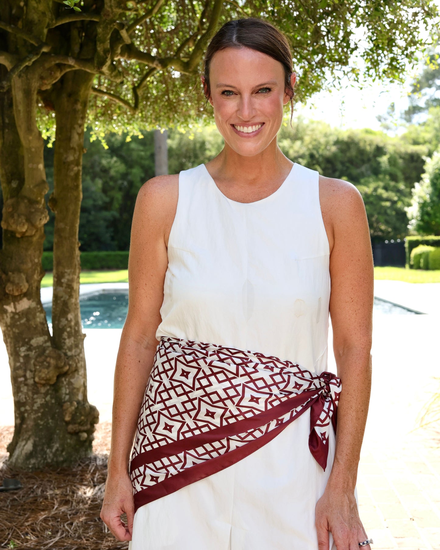 Langston Geometric Scarf Large Maroon White