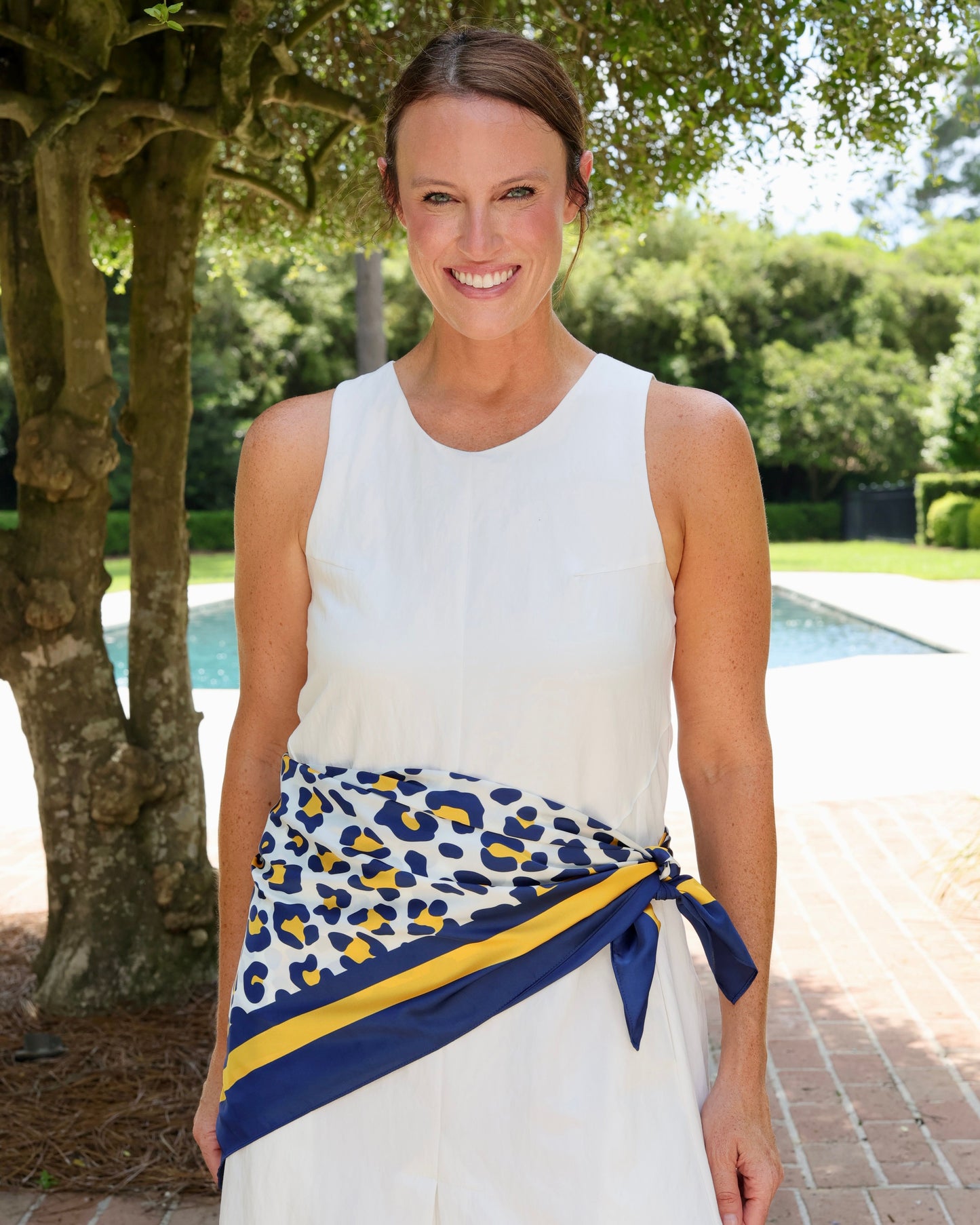 Meredith Spotted Scarf Large Navy Gold