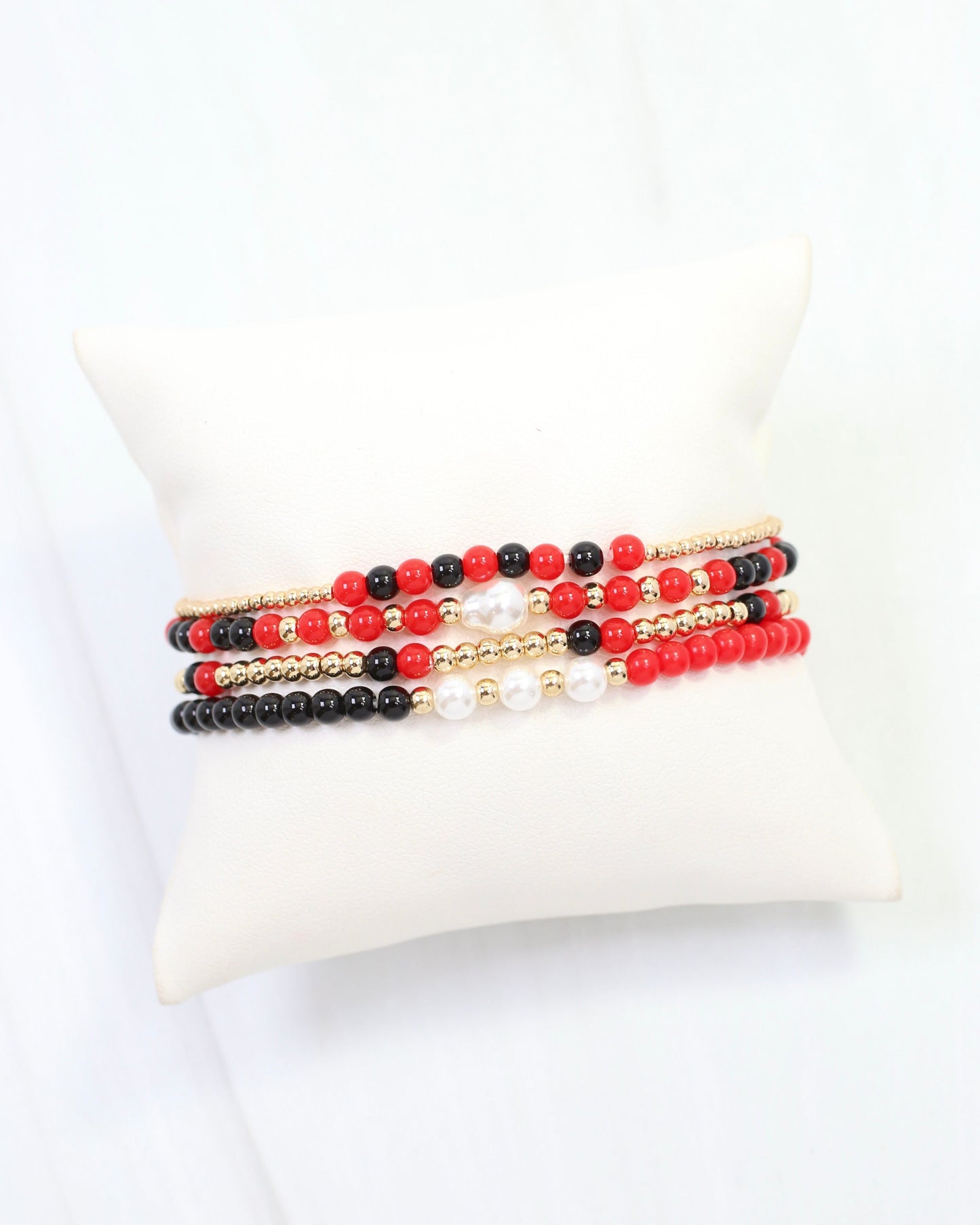 Josie Beaded Bracelet Set Red Black