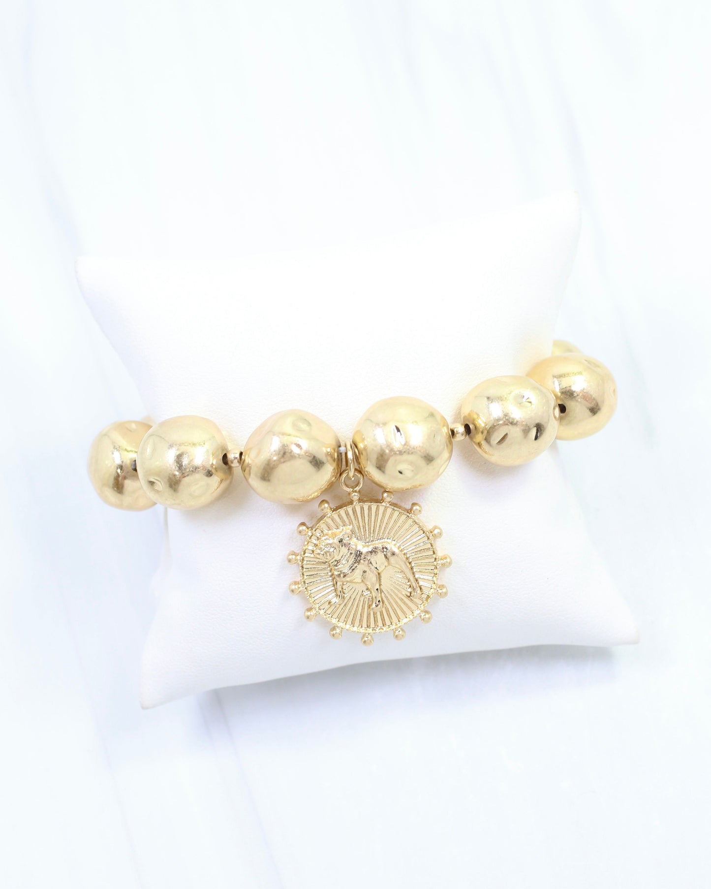Carmen Coin Stretch Bracelet Standing Dog Worn Gold