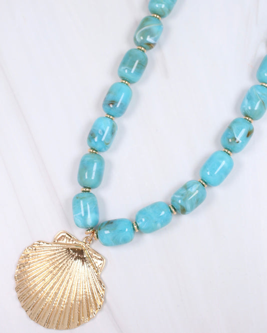 Bega Marble Beaded Shell Necklace Turquoise