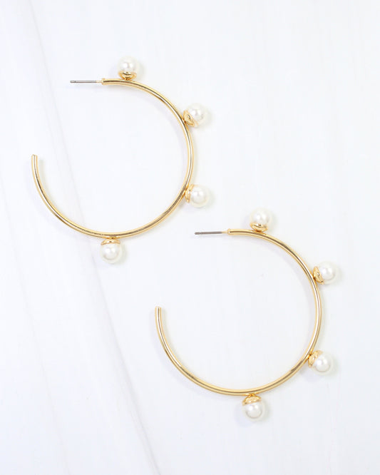 Welles Pearl Embellished Hoop Earring Gold