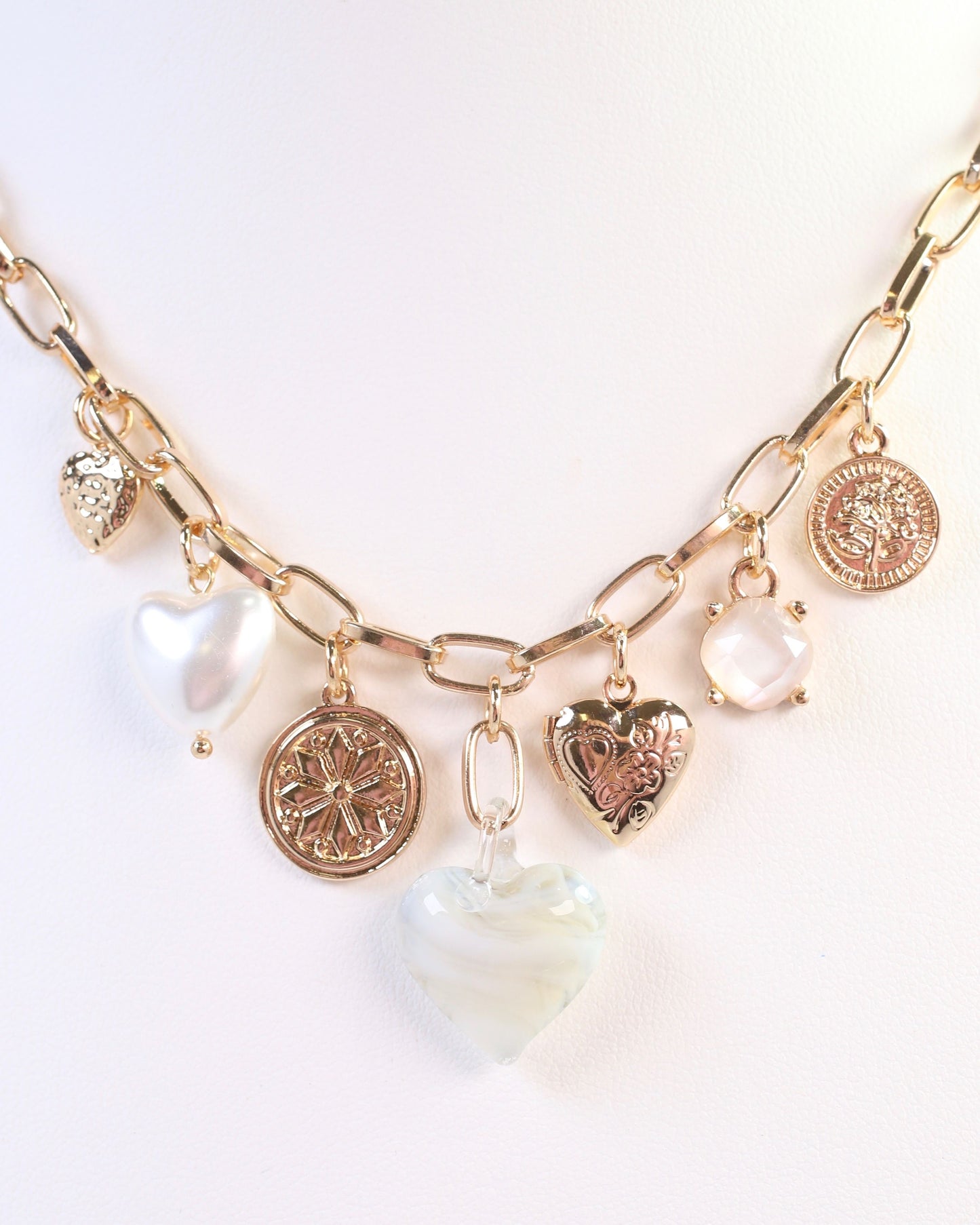 Linden Heart Charm Necklace Gray