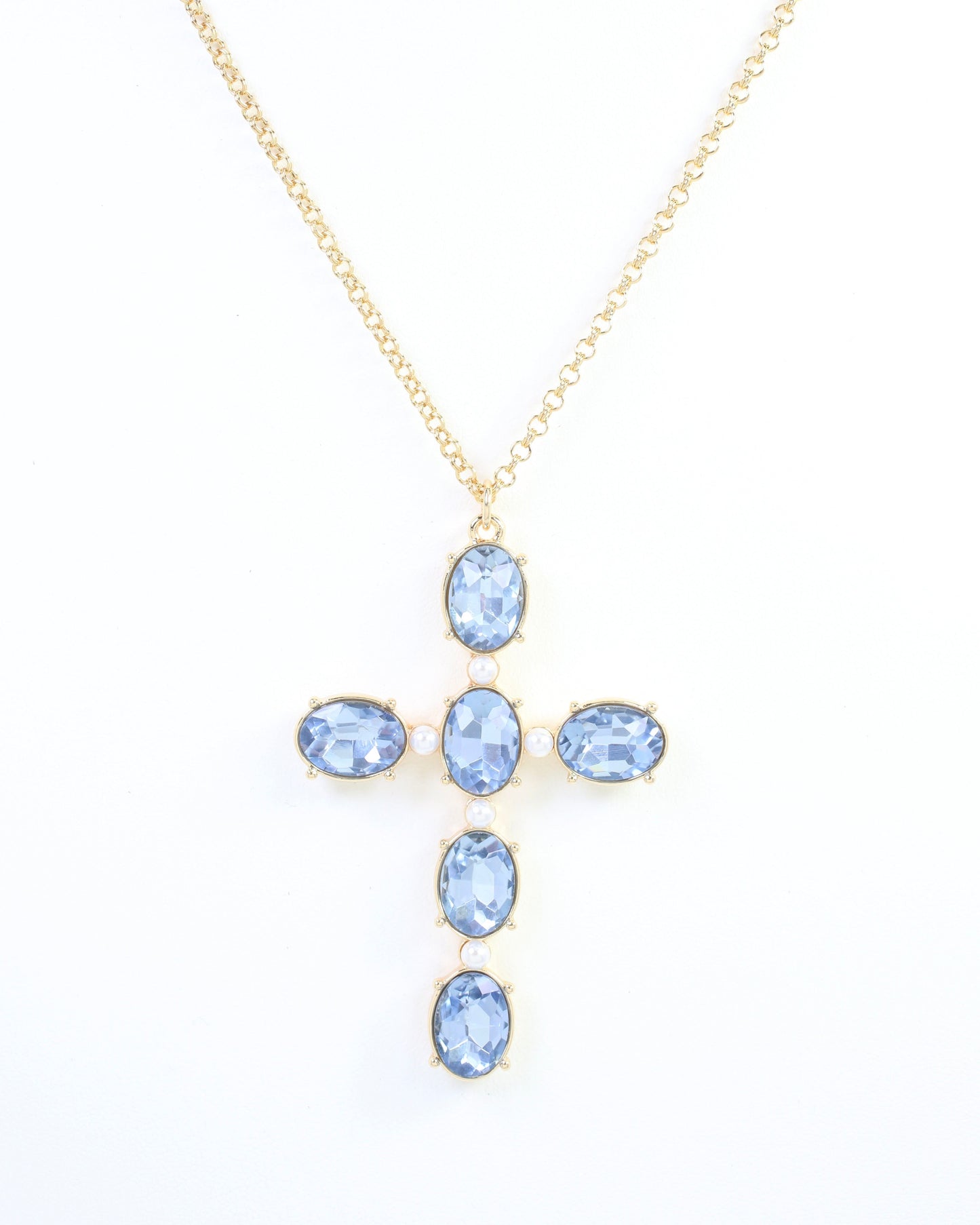 Gregory Glass Stone Cross Necklace Ssapphire