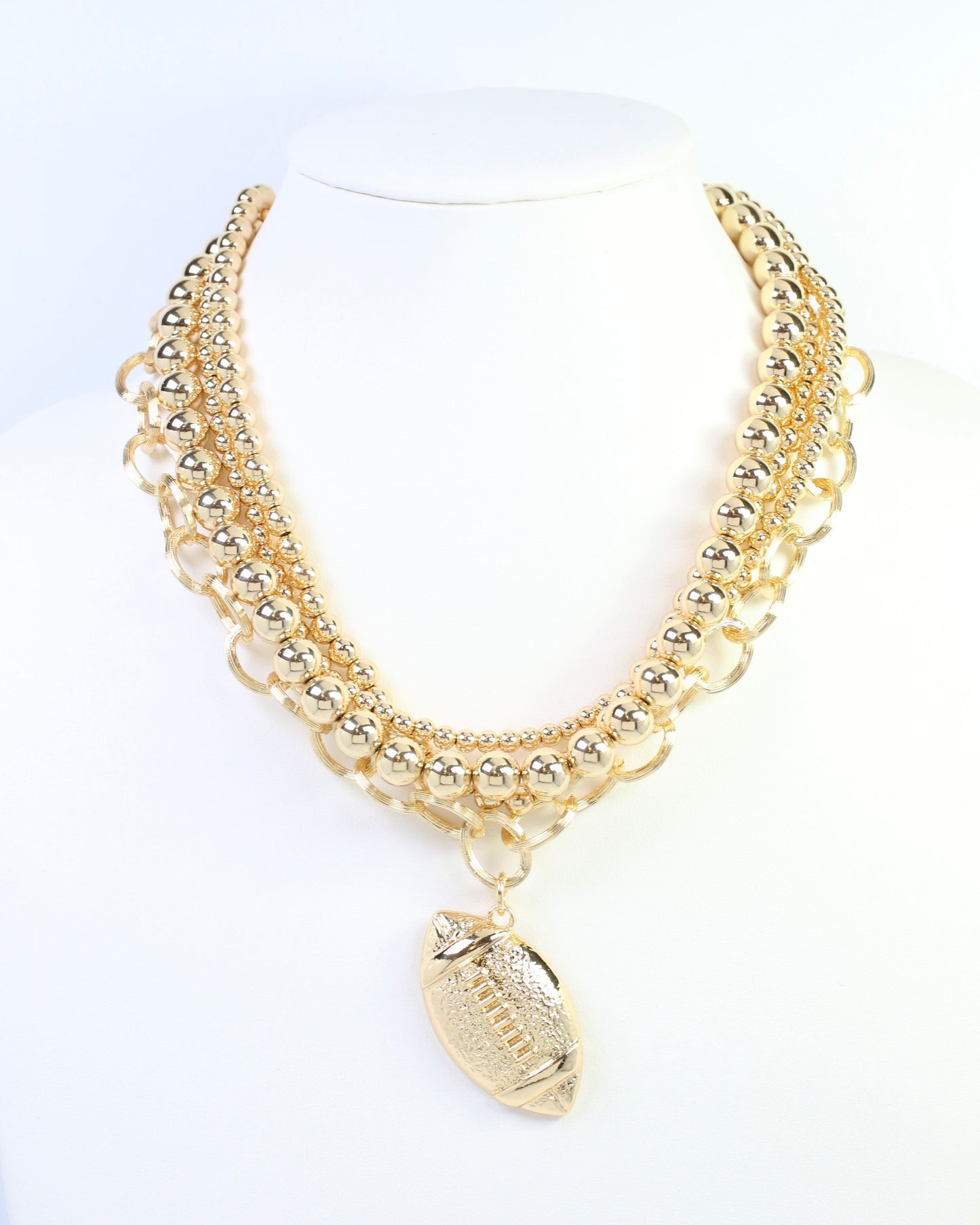 Bree Beaded Layered Necklace Football Gold