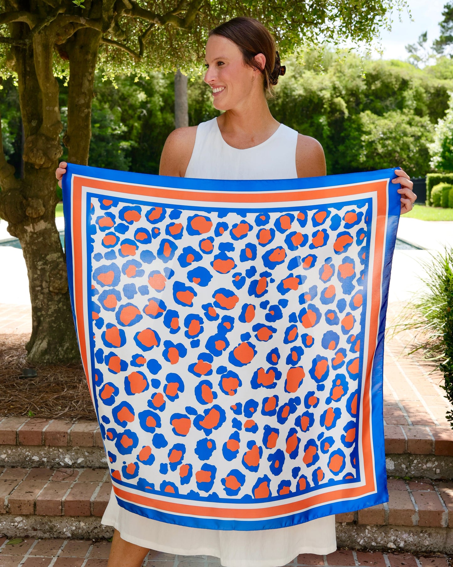 Meredith Spotted Scarf Large Blue Orange