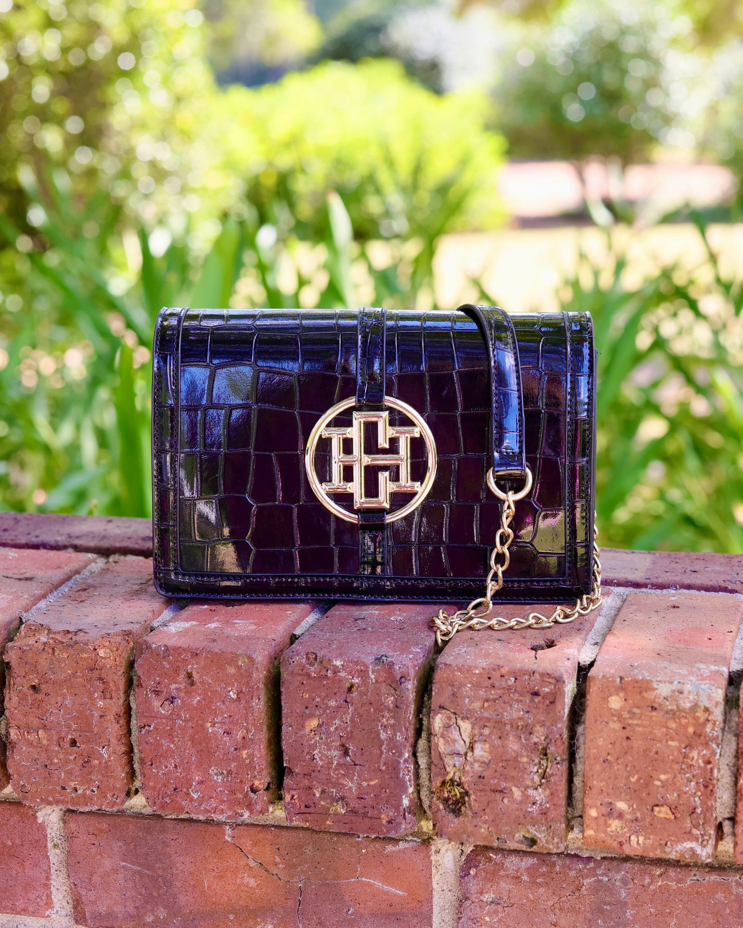 Cecilia Circle Logo Handbag Black Patent EC