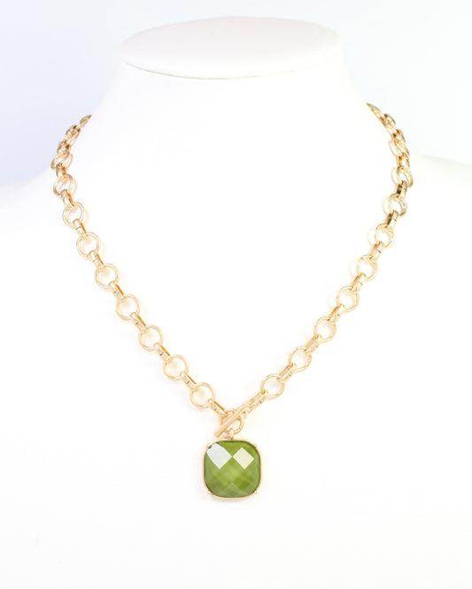 Remington Faceted Square Toggle Necklace Olive