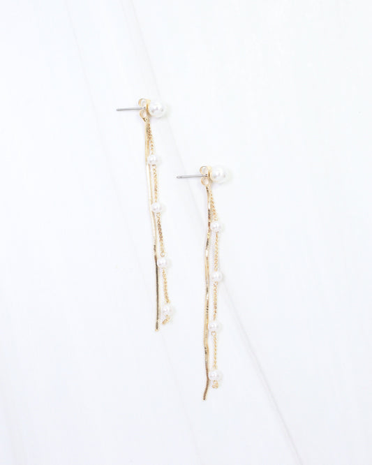 Lisette Pearl Stud Back Chain Earring WR Gold