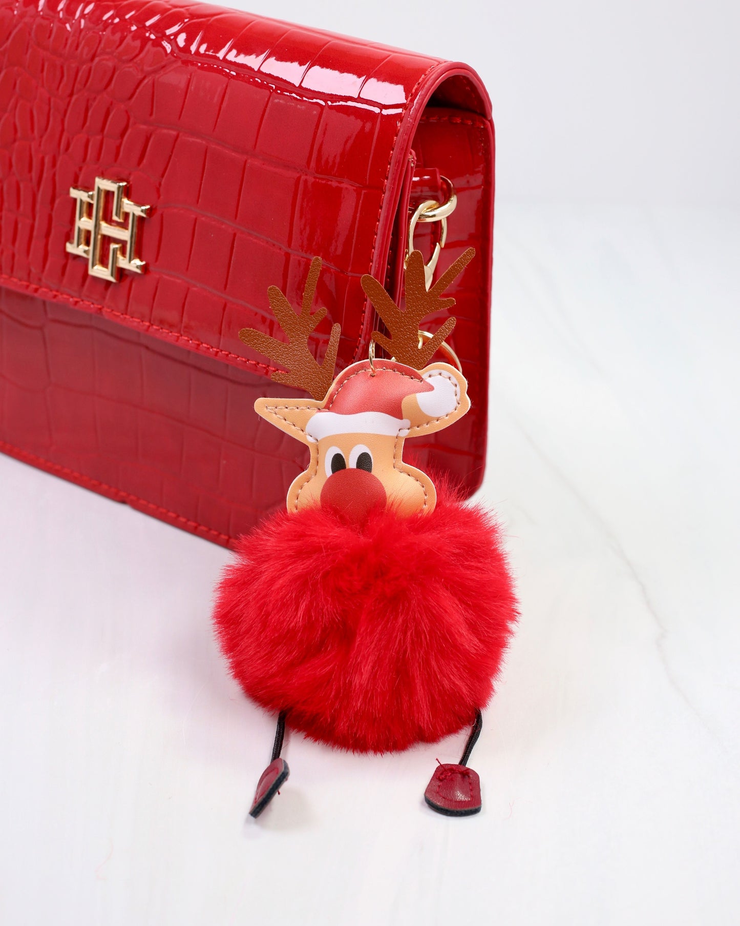 Roody Faux Fur Bag Charm Red