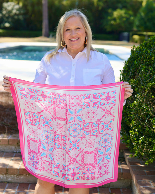 Sorrento Mosaic Print Scarf Pink