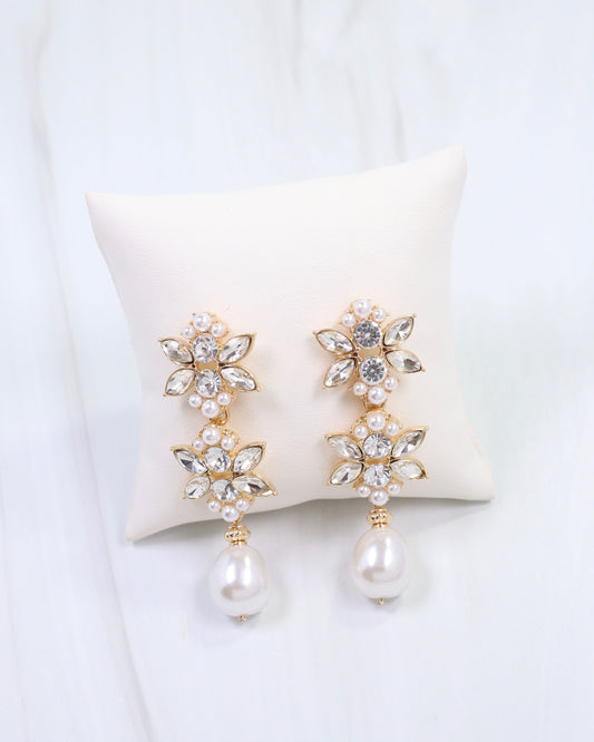 Rosebery Crystal and Pearl Drop Earring Gold