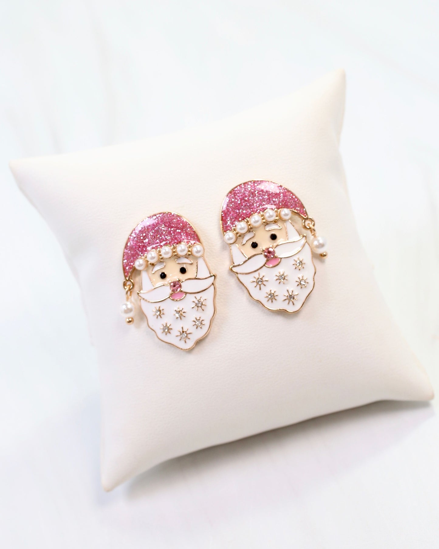 Santa Enamel and Pearl Earring Pink