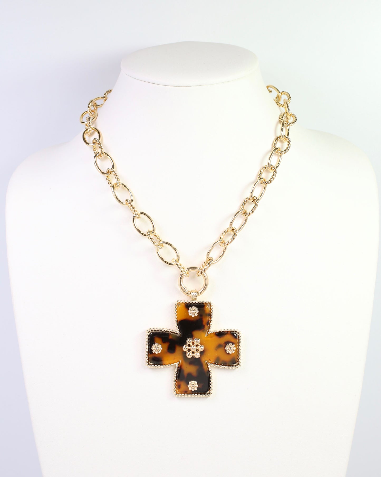Carol Large Cross Charm Necklace Tortoise
