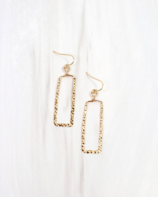 Ontario Rectangular Hammered Earring Gold