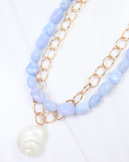 Anais Layered Shell Necklace Light Blue