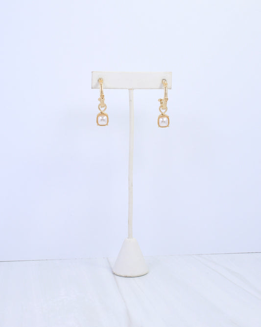 Anika Textured Medium Hoop With Dangle Pearl